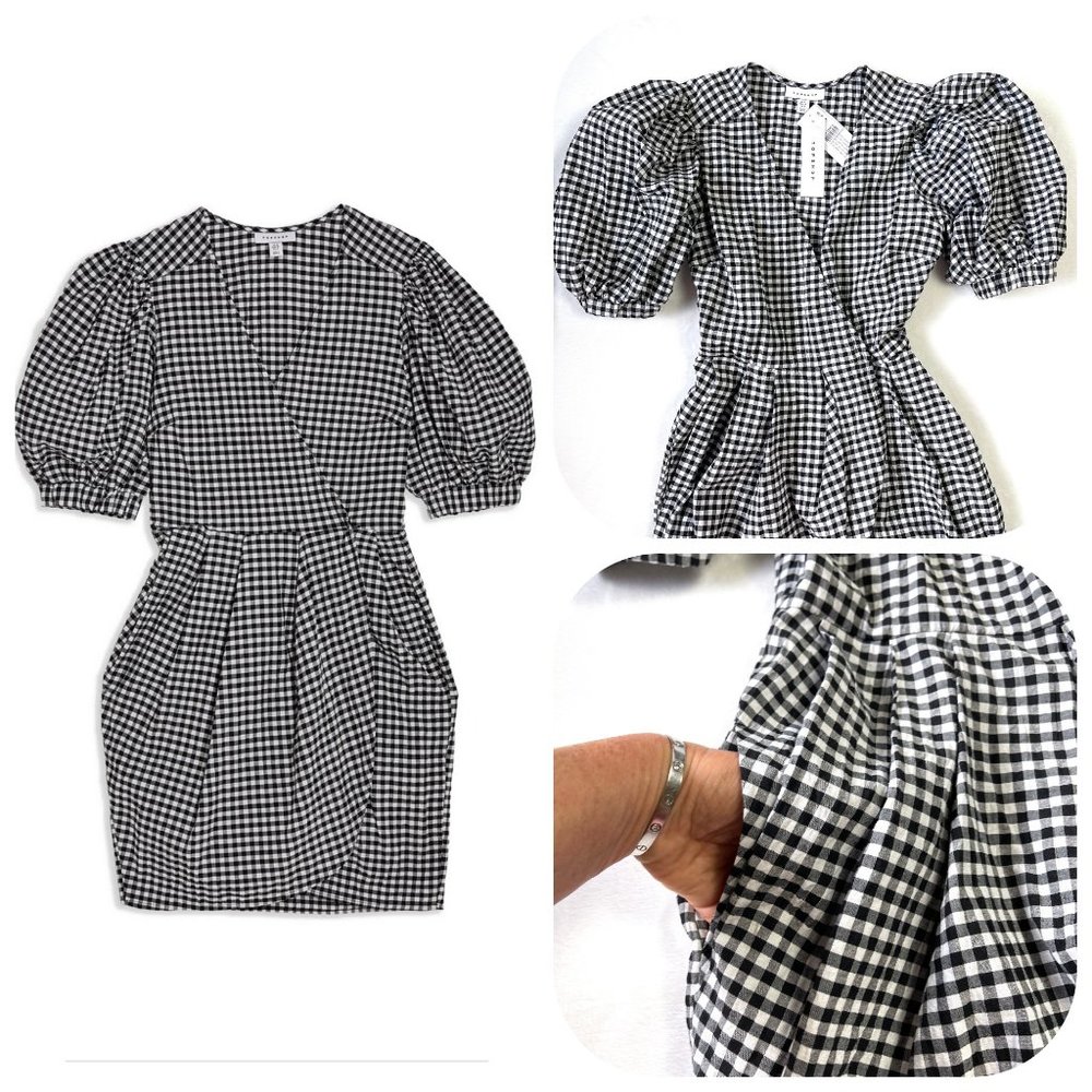 Topshop 9–9 Gingham Tulip puffy sleeves dress